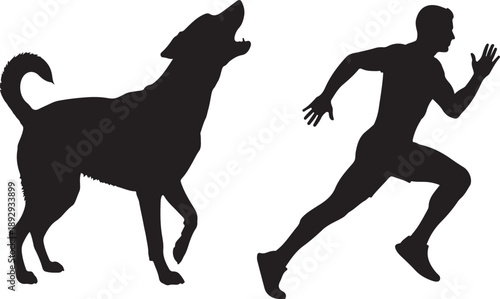 Barking dog behind runing man
