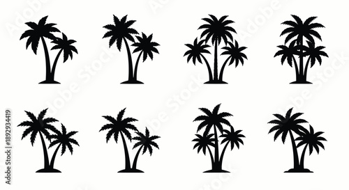 Silhouette Collection Of Palm Trees tropical island