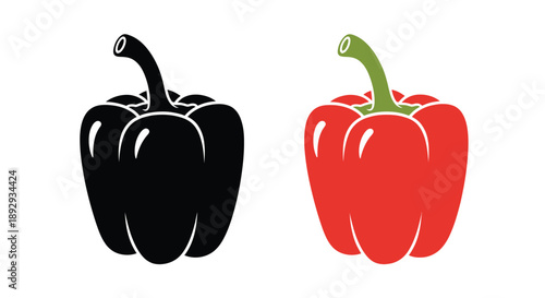 Two bell peppers one black and one red depicted as a silhouette