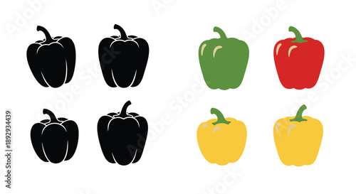 Colorful bell peppers with black silhouettes a vibrant produce illustration silhouette