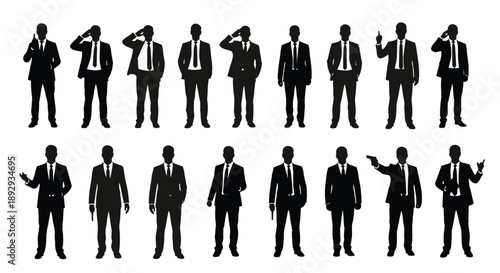 Silhouette collection of men in suits in various poses