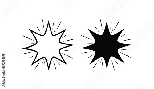 Two black and white explosion burst shapes with lines radiating outward