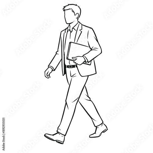 Business professional walking confidently with a document folder under his arm