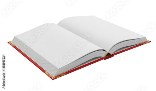 Open red hardcover book mockup with golden ornament design