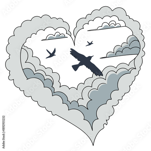 Heart shape constructed from soft, layered cloud elements, evoking a sense of gentle love, dreams, and peaceful emotion.