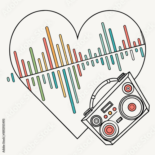Heart shape constructed from abstract sound waves, creating a modern, dynamic visual representation