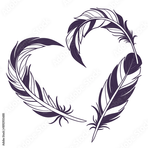Heart shape formed from abstract, elegant feathers with a sense of motion, symbolizing freedom, lightness, and grace. Vector illustration.