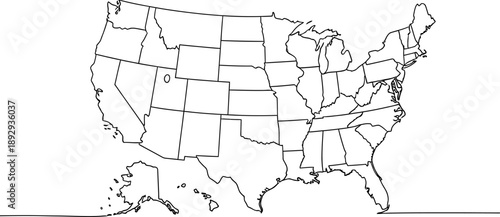 Map of the United States of America with state borders  outline illustration