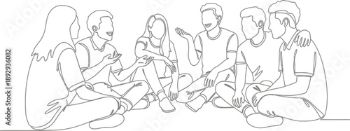 A group of young adults sitting in a circle chatting and socializing with each other in a friendly gathering