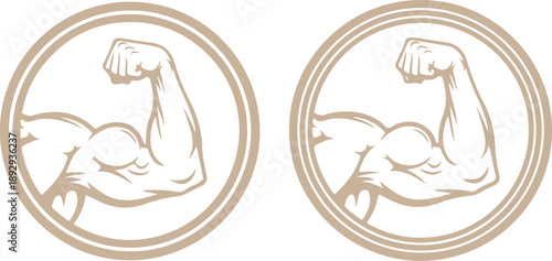 Two muscular arms in circular frames Vector, illustration