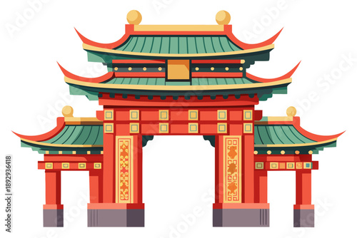 Traditional Chinese Archway at Entrance of Ancient Path