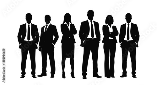 Silhouette Group Of Business People Standing Together