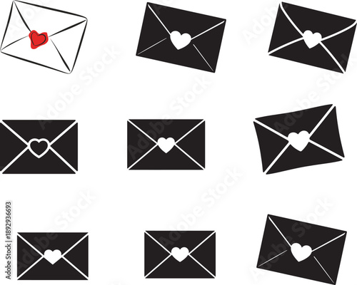 Envelope with heart, love letter icon, romantic symbol, isolated on checkered background