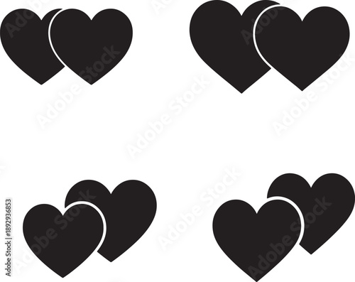 Two black hearts icon, romantic symbol, love theme graphic, isolated on checkered background