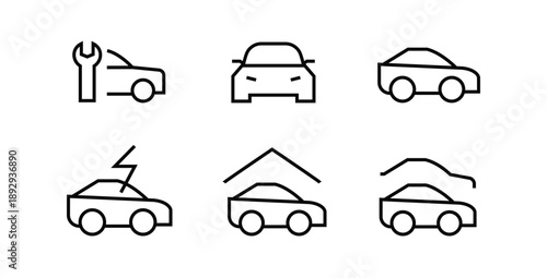 Car Icon Automotive line and flat icons set pack, editable stroke isolated on white, linear vector outline illustration, symbol logo design style 