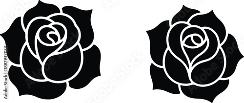 Two black rose head silhouettes with outlines, elegant floral design elements