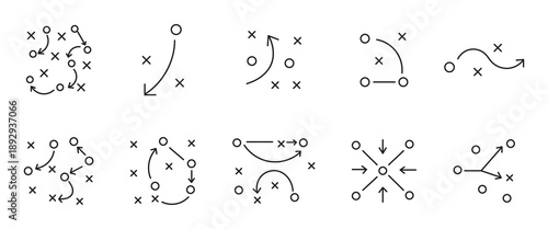 football tactics icon set. game success strategy in football vector.