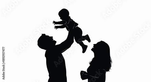 Silhouette of a happy family playing with their baby