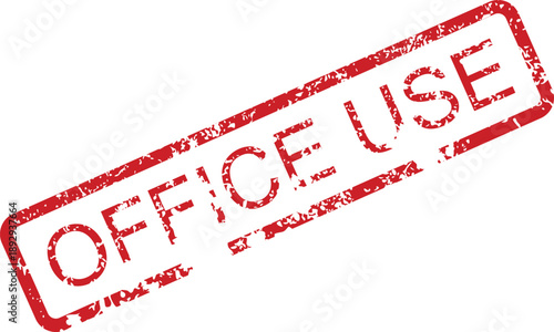 Classic rectangular red stamp with a distinct 'OFFICE USE' message and distressed texture, signifying administrative designation for various internal documents and processes
