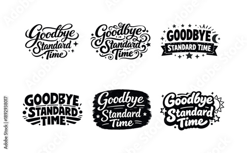 Creative Lettering Showcase. Goodbye Standard Time. Set lettering. harmonious lettering variations of the same emblematic concept, each with different artistic