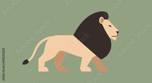 Majestic Lion Walking Confidently with Dark Mane.