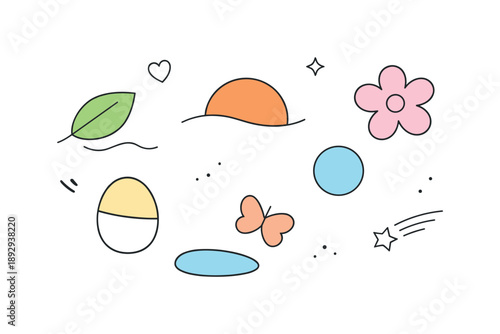 Spring Abstraction. Spring minimal abstraction. Simple shapes and gentle curves floating independently, creating a calm decorative scene. Light, modern feeling