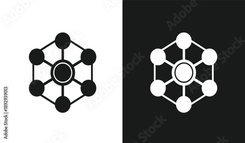 Molecular structure logo with connected atoms in black and white