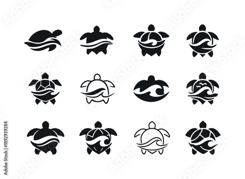 Marine Conservation Logos. Oceanic conservation and marine protection. Icon set. Set Logo of oceanic conservation and marine protection: sea turtle
