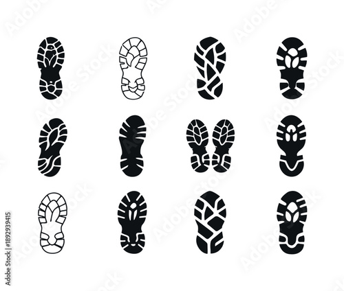 Cross-Training Icon Set. Cross-training. Icon set. Set Logo of cross-training: running shoe sole tread. harmonious logo variations of the same emblematic