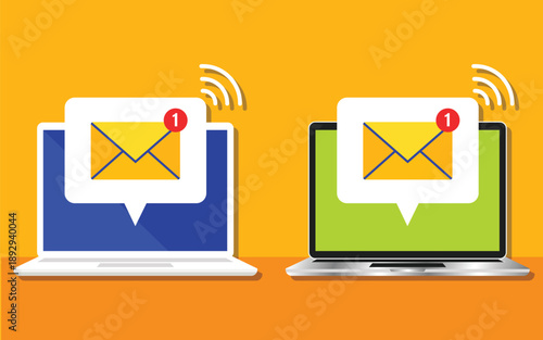 Laptop Email Notification Icon Online Message Communication Technology Vector