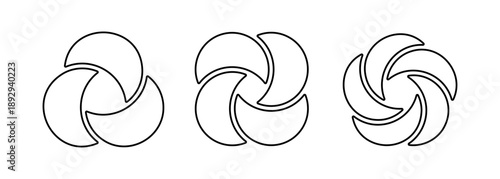 Circle Venn diagram with three, four and five parts set. Intersecting line circles. Infographic overlap round chart icon. Business process chart. Vector illustration isolated on white background.