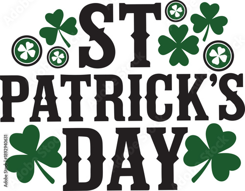 St patrick’s day typography vector with green shamrock clovers festive lettering design