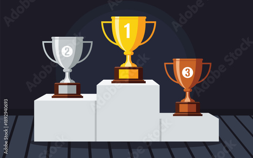 Winner Podium Trophy Award Gold Silver Bronze Ranking Ceremony Vector