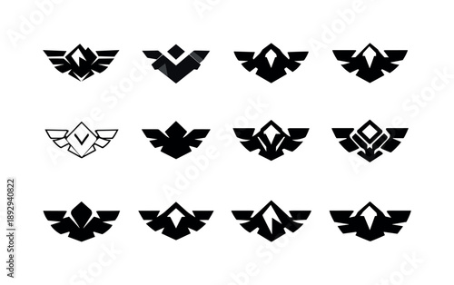 Cool Logo Variations. Cool heavy composition designs. Icon set. Set Logo of cool heavy composition designs: weighty angular layout. harmonious logo variations