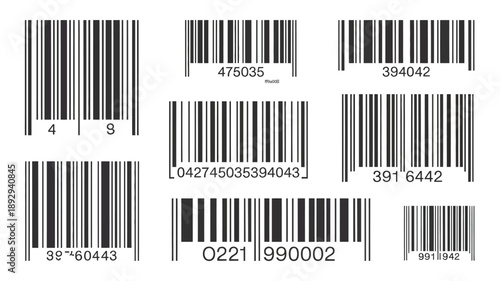 various universal product barcodes, representing efficient digital information encoding, automated identification, retail logistics, data tracking systems, and commercial technology appli