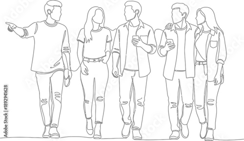 a group of young adults walking together in a line on white background