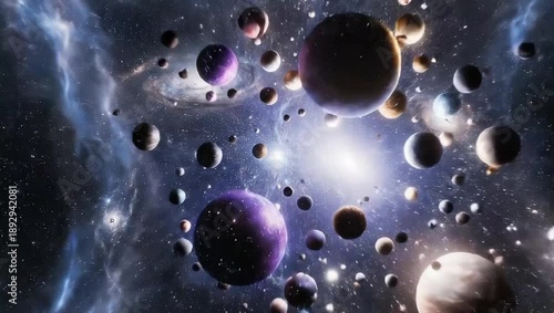 Celestial Symphony: An evocative visualization of the cosmos, where a multitude of planets are seen. The image creates a sense of the grandeur and the beauty of the universe. 