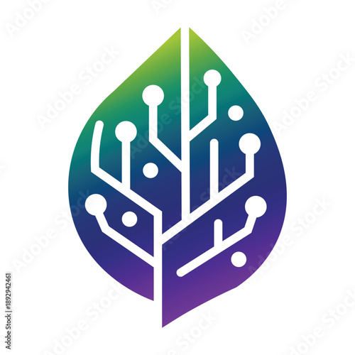 Green Technology Tree Logo, Sustainable Eco-Friendly Tech Symbol Vector