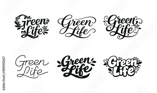 Botanical Typography Variations. Botanical Typography. Set lettering. harmonious lettering variations of the same emblematic concept, each with different