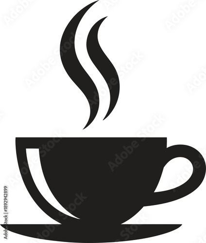 Black Coffee Cup Icon with Steam, Simple Minimalist Coffee Vector Illustration Isolate on White Background 