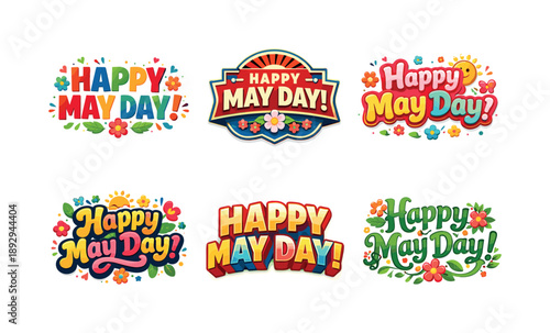 Harmonious Lettering Grid. Cheerful Mayday vibes. Set lettering. harmonious lettering variations of the same emblematic concept, each with different artistic