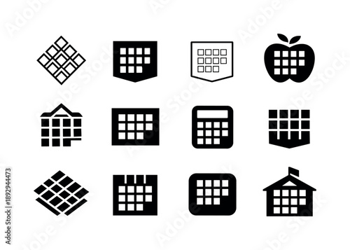 Multiplication Table Logos. Poster with multiplication table. Icon set. Set Logo of Poster with multiplication table: numbered table arranged in rows and