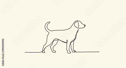 Minimalist Line Art Drawing of a Standing Dog.