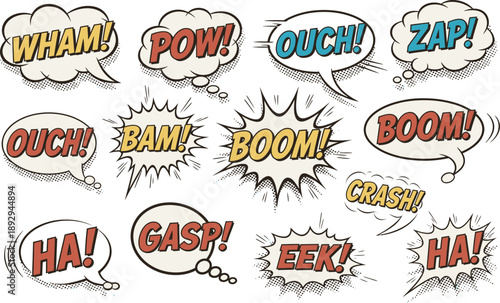 Comic book sound effects explosion words