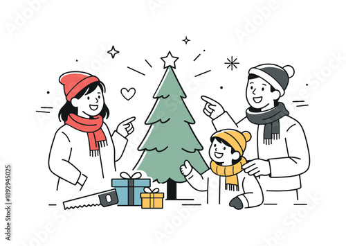 Choosing Christmas Tree. Picking the perfect Christmas tree. People smiling and agreeing on a tree choice together. Sense of tradition, togetherness, and