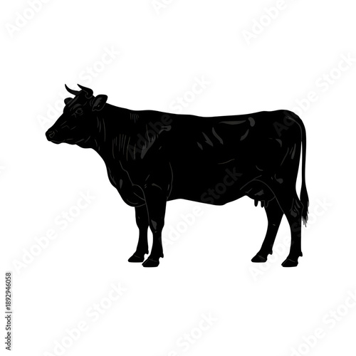 Black Cow Silhouette Vector – Minimalist Cattle Farm Animal 