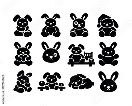 Cuddly Bunny Icons. Natural Leaven. Isometric flat vector icons set of natural leaven: sourdough starter jar, bubbly starter surface, rustic bread loaf,