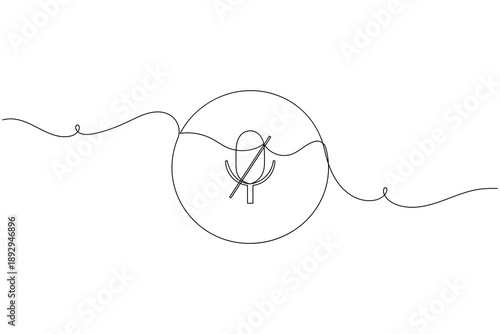 Audio and microphone icon inside circle badge continuous one line drawing on white background minimalist audio recording podcast and voice symbol outline vector illustration