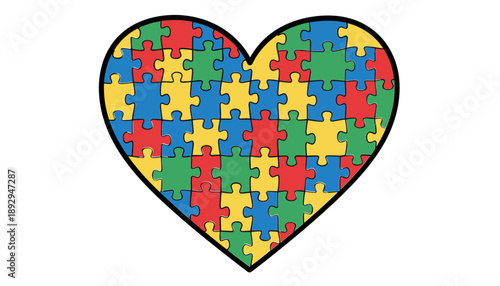 Colorful puzzle piece heart for autism awareness and support