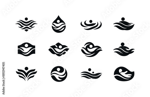 Weightlessness Logo Variations. Weightlessness. Icon set. Set Logo of Weightlessness: gravity-free waves. harmonious logo variations of the same emblematic